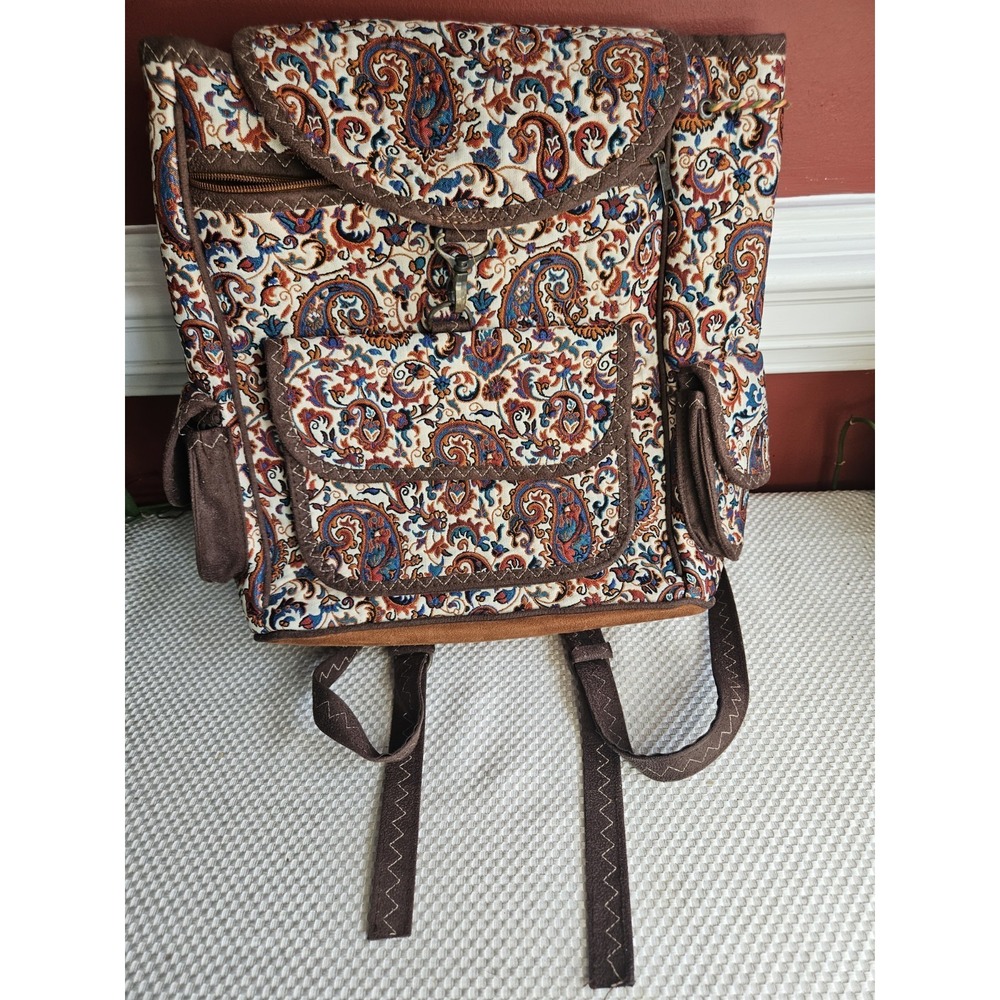 Vintage Bohemian Woven Tapestry Paisley Backpack Boho Festival Travel Bag